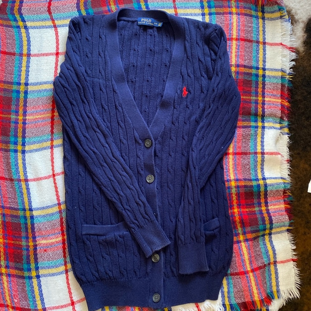 Polo Ralph Lauren Sweater Womens S Cardigan Cable Knit Button V-neck Slim Long